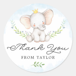 Pegatina Redonda Cuidada azul acuarela bebé elefante Gracias