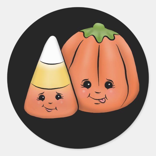 Pegatina Redonda Cuidada calabaza y calabaza de dulces de Halloween (Anverso)