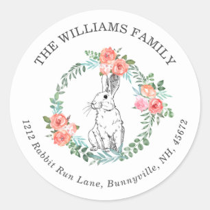 Pegatina Redonda Cuidada Cembra de Pascua Flor Wreath Watercolor