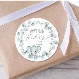 Pegatina Redonda Cuidada elefante bebé niño ducha gracias