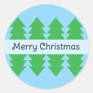 Pegatina Redonda Cuidada Feliz Navidad Diseño de Árbol Simple Azul