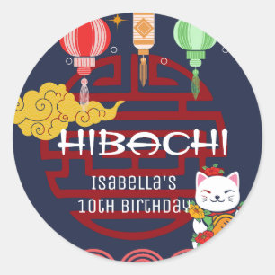 Pegatina Redonda Cuidada fiesta japonesa de cumpleaños para la cena