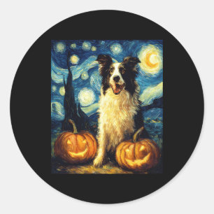 Pegatina Redonda Cuidada frontera perro collie Halloween Jack O Lan