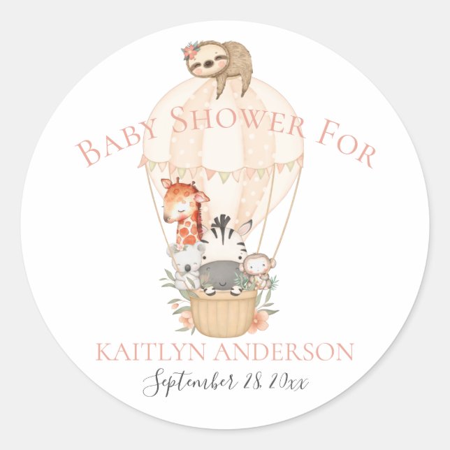 Pegatina Redonda Cuidada Giraffe Cebra Chica de globo de aire calie (Anverso)