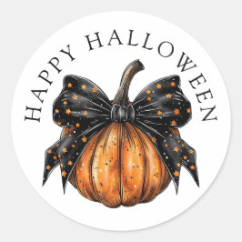 Pegatina Redonda Cuidada Happy Halloween Calabaza Black Star Bow