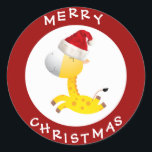 Pegatina Redonda Cuidada jirafa en Santa Hat Red Christmas Stickers<br><div class="desc">Pegatinas de Navidad blancas y rojas bastante extravagantes / sobre sellos con una tierna jirafa de dibujos animados usando un dulce sombrero de santa esponjoso. Pegatinas divertidas para niños y adultos - mujeres, niños y niñas de todas las edades amarán este lindo personaje festivo animal. NOTA: todos los elementos están...</div>