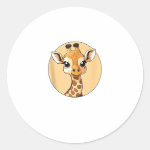 Pegatina Redonda Cuidada jirafa Face Cute Ojos Estilo Safari