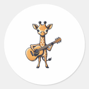 Pegatina Redonda Cuidada jirafa tocando guitarra jirafas músico Mus