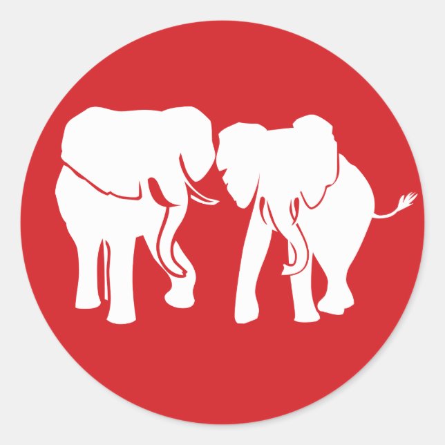 Pegatina Redonda Cuidada pareja de elefantes blancos escoge el colo (Anverso)