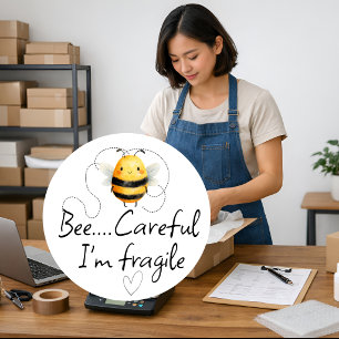 Pegatina Redonda Cuidado Abeja Soy Frágil Abeja Embalaje para Peque