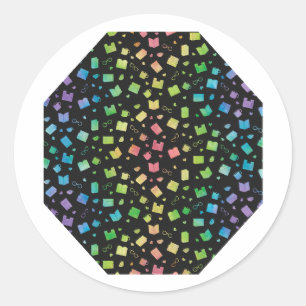 Pegatina Redonda Cuidado arcoiris y libro negro y patrón de lectura