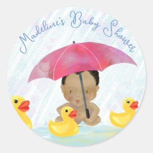 Pegatina Redonda Cuidado Baby Shower africano americano de caucho