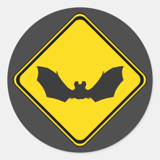 Pegatina Redonda Cuidado: ¡Bats! (Anverso)