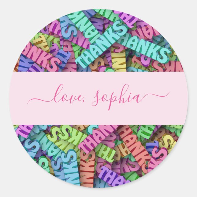 Pegatina Redonda Cuidado Colorido Gracias Por Añadir Nombre (Anverso)