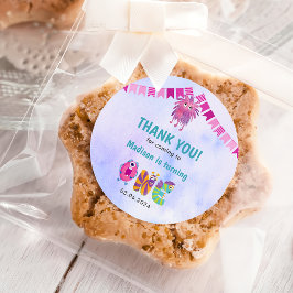 Pegatina Redonda Cuidado colorido nuestro pequeño cumpleaños