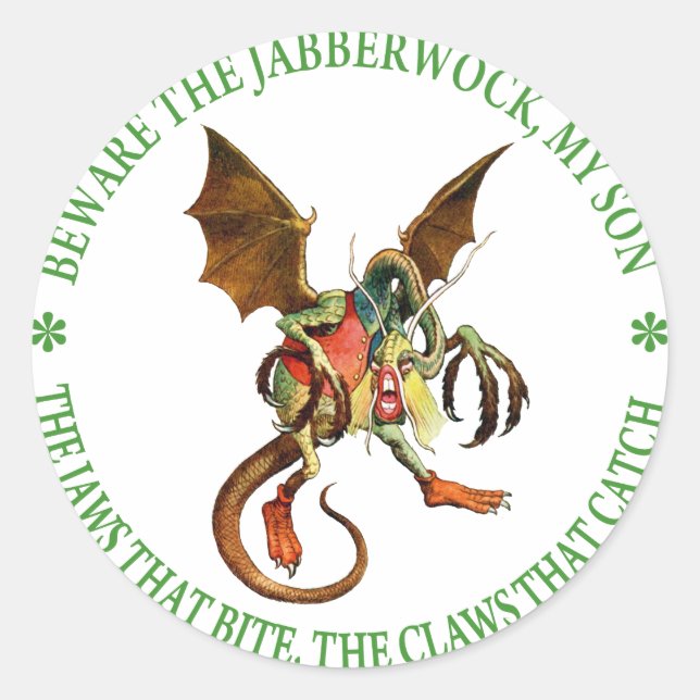 Pegatina Redonda Cuidado con el Jabberwock, mi hijo. Las mandíbulas (Anverso)
