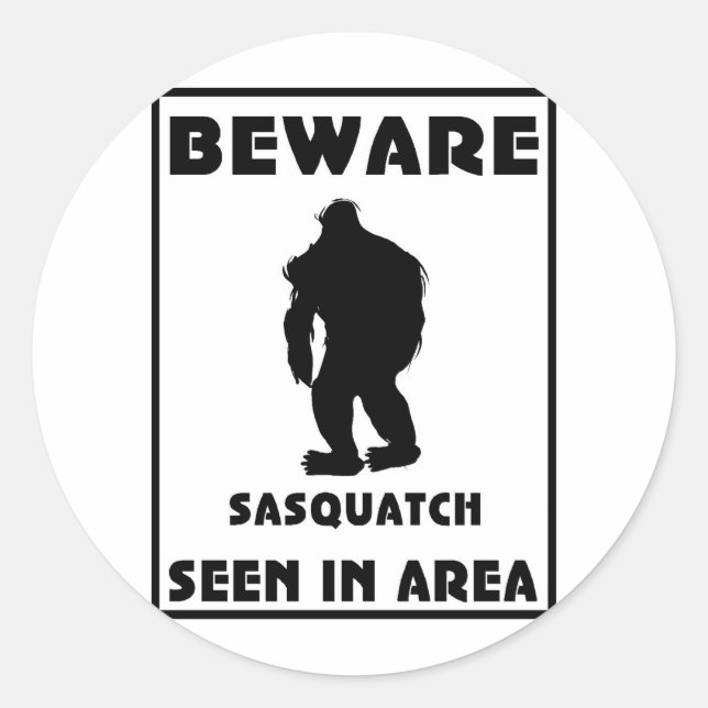 Pegatina Redonda Cuidado con el Poster Sasquatch (Anverso)