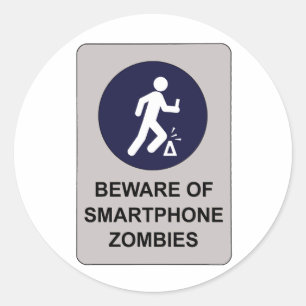 Pegatina Redonda Cuidado con el Rótulo Zombie de Smartphone