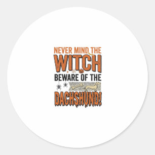 Pegatina Redonda Cuidado Con La Camiseta De Bruja De Halloween De D