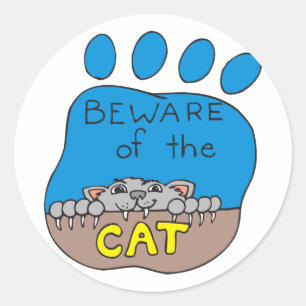 Pegatina Redonda Cuidado con la impresión de la página de gato