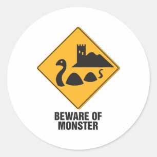 Pegatina Redonda Cuidado Con Loch Ness Monster
