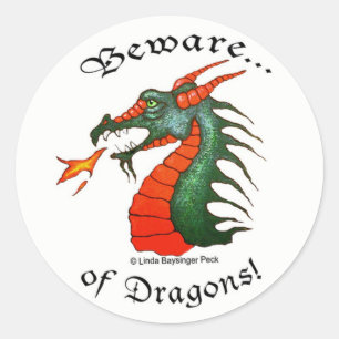 Pegatina Redonda Cuidado con los dragones