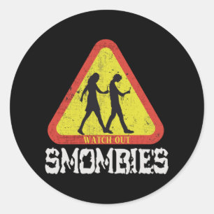 Pegatina Redonda Cuidado con los Smombies