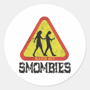 Pegatina Redonda Cuidado con los Smombies