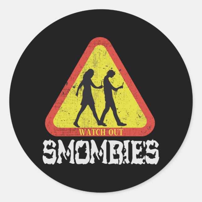 Pegatina Redonda Cuidado con Smombies (Anverso)