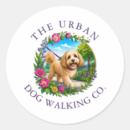 Pegatina Redonda Cuidado Diario de Paseo de Perro Cockapoo