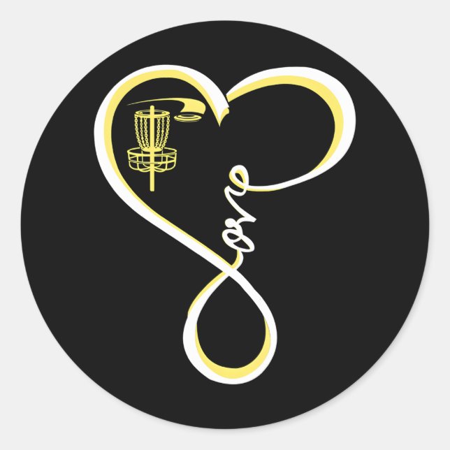 Pegatina Redonda Cuidado disco Golf I Love Disk Golf Amarillo (Anverso)