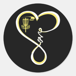 Pegatina Redonda Cuidado disco Golf I Love Disk Golf Amarillo
