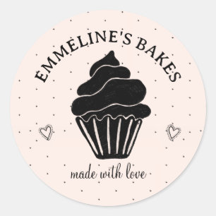 Pegatina Redonda Cuidado Hogar Baker Ilustrar Cupcake Rosa Negro