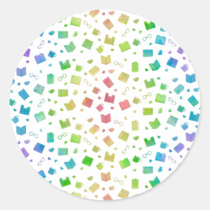 Pegatina Redonda Cuidado libro arcoiris y patrón de lectura