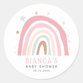 Pegatina Redonda Cuidado Rubor Pink Rainbow Baby Shower