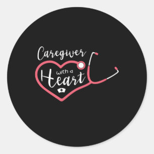 Pegatina Redonda Cuidador Con Una Profesión De Trabajo