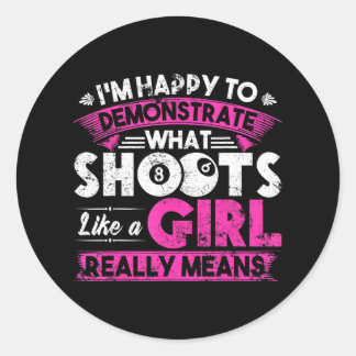 Pegatina Redonda Cuidados billares de mujeres graciosas para jugado