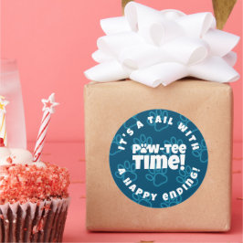 Pegatina Redonda Cuidados Blue Pawprints Mascota Adopción Paw-tee! 