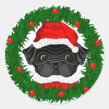 Cuidados Navidades Black Pug Santa en guirnalda