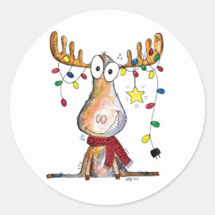 Pegatina Redonda Cuidados Navidades caprichosos Moose