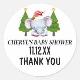 Pegatina Redonda Cuidados Navidades Elephant Baby Shower Gracias