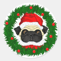 Cuidados Navidades pug Santa en guirnalda