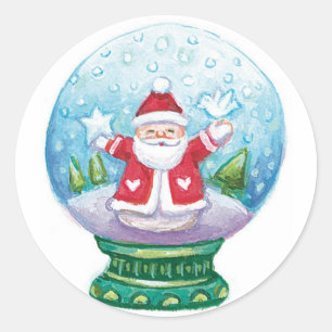 Pegatina Redonda Cuidados Navidades Snowglobe Santa Claus, Estrella