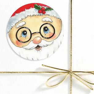 Pegatina Redonda Cuidados Navidades vacaciones acuarela Santa Face