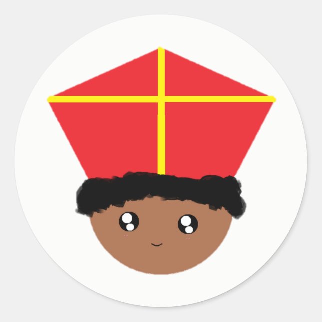 Pegatina Redonda Cuidados niños Art St Nicholas Miter Zwarte Piet (Anverso)