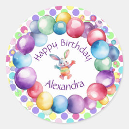 Pegatina Redonda Cuidados puntos de polka y conejo acuático colorid