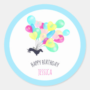 Pegatina Redonda Cuidar cualquier edad Balón acuarela Dachshund Cu