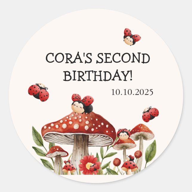 Pegatina Redonda Cuidar nuestro pequeño cumpleaños Chica de Ladybug (Anverso)