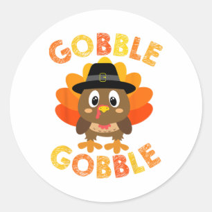 Pegatina Redonda Cúlpito Gobble Gobble Turco Peregrino Niños Pequeñ