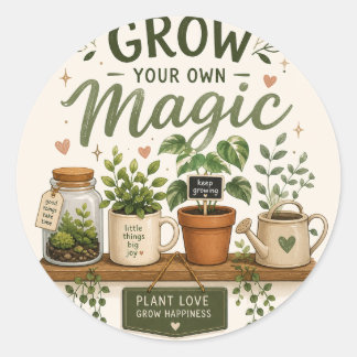 Pegatina Redonda Cultiva Tu Propia Magia | Mini Jardín Estético Pla